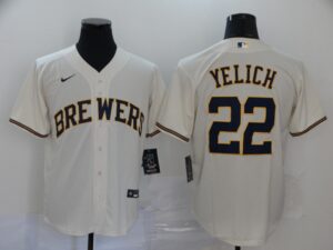 Men's Milwaukee Brewers #22 Christian Yelich Cream Stitched Cool Base  Jersey