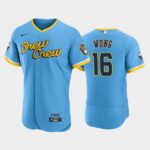 Men's Milwaukee Brewers 2022 City Connect #16 Kolten Wong Flex Base Jersey - Powder Blue