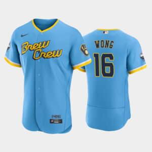 Men's Milwaukee Brewers 2022 City Connect #16 Kolten Wong Flex Base Jersey - Powder Blue