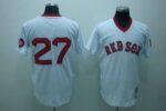 Mitchell And Ness Boston Red Sox #27 Carlton Fisk Stitched White Throwback Jersey