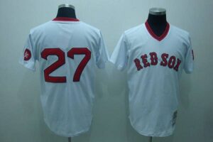 Mitchell And Ness Boston Red Sox #27 Carlton Fisk Stitched White Throwback Jersey