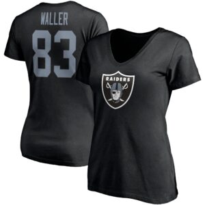 Women's Darren Waller Black Las Vegas Raiders Player Icon Name & Number V-Neck T-Shirt