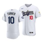 Men's  Los Angeles Dodgers #10 Justin Turner White VII Gold Series Jersey