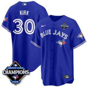 Alejandro Kirk #30 Toronto Blue Jays 2025 American League Champions Jersey Stitched Rush Blue