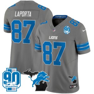 Sam Laporta #87 Detroit Lion 2025 Michigan & 90th Year Patch Vapor Jersey - All Stitched
