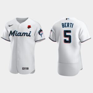 Men's Miami Marlins #5 Jon Berti White 2021 Memorial Day Flex Base Jersey