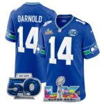 Sam Darnold #14 Seattle Seahawks Super Bowl LX 50th Season Patch Royal Throwback Player Game Jersey