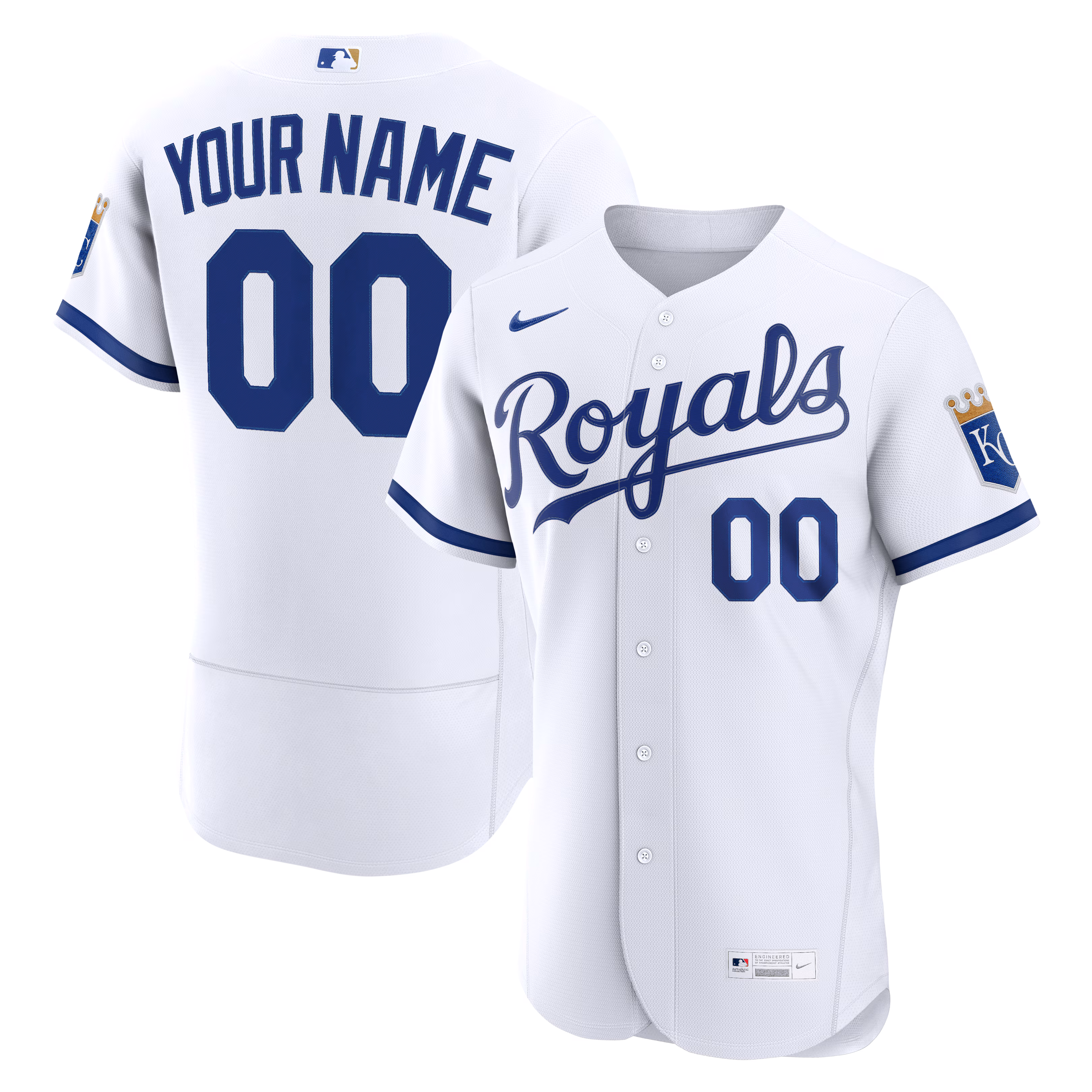 Kansas City Royals White Home Authentic Custom #00 Jersey