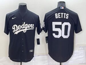 Men's  Los Angeles Dodgers #50 Mookie Betts Black Stitched Cool Base Jersey