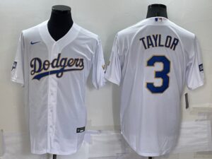 Men's  Los Angeles Dodgers #3 Chris Taylor White Stitched Cool Base Jersey