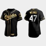 Men's Baltimore Orioles #47 John Means Black Golden Edition Flex Base Jersey