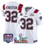 TreVeyon Henderson #32 New England Patriots Super Bowl LX 250th Patch Vapor Limited Game Jersey - All Stitched