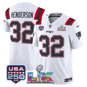 TreVeyon Henderson #32 New England Patriots Super Bowl LX 250th Patch Vapor Limited Game Jersey - All Stitched