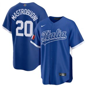Miles Mastrobuoni #20 Italy Baseball 2026 World Baseball Classic Road Stadium Jersey - Navy