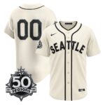 Custom #00 Seattle Mariners 50th Anniversary Steelheads Sunday Night Jersey - Cream