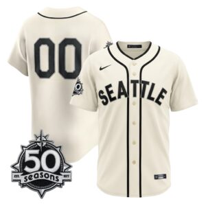 Custom #00 Seattle Mariners 50th Anniversary Steelheads Sunday Night Jersey - Cream