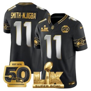 Smith-Njigba #11 Seattle Seahawks Super Bowl LX Gold Patch Game Jersey - All Stitched