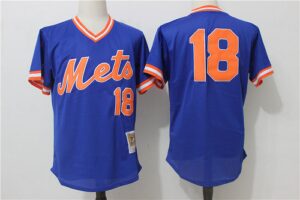 Mitchell and Ness New York Mets #18 Darryl Strawberry Blue Jersey