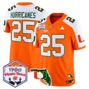 #25 Hurricanes #25 Miami Hurricanes MIA 2026 The Fiesta Bowl & Florida Patch Vapor Limited Jersey - All Stitched