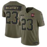 Men's San Francisco 49ers #23 Christian McCaffrey Olive 2025 Salute to Service Limited Jersey
