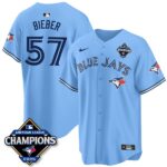 Shane Bieber #57 Toronto Blue Jays 2025 American League Champions Jersey Stitched Light Blue