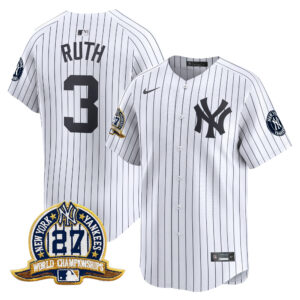 Babe Ruth #3 New York Yankees 27 Time Champions Patch Vapor Premier Limited Jersey - White