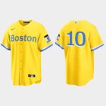 Men's Boston Red Sox #10 Hunter Renfroe Gold Light Blue 2021 City Connect Cool Base Jersey