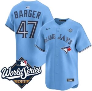 Addison Barger #47 Toronto Blue Jays 2025 World Series Limited Player Jersey Stitched Light Blue