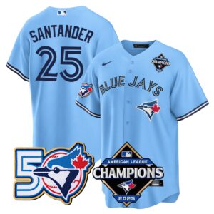 Anthony Santander #25 Toronto Blue Jays 50th American League Champions Jersey Stitched Light Blue