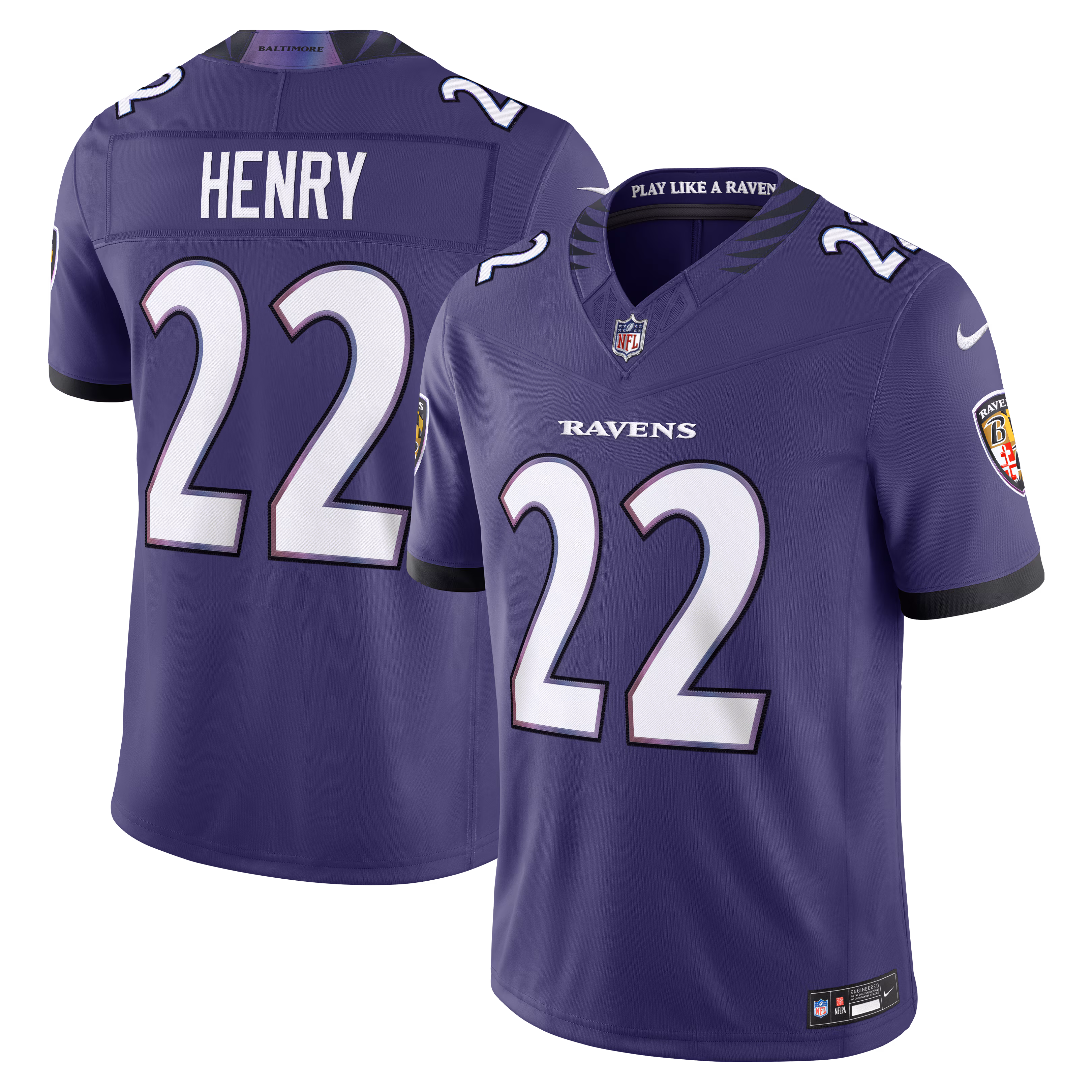 Men's Baltimore Ravens Derrick Henry #22 Purple Vapor F.U.S.E. Sewn Down Limited Jersey