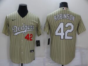 Men's  Los Angeles Dodgers #42 Jackie Robinson Cream Cool Base Jersey