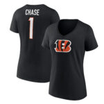 Women's Ja'Marr Chase Black Cincinnati Bengals Player Icon Name & Number V-Neck T-Shirt