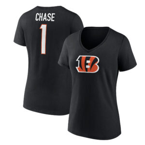 Women's Ja'Marr Chase Black Cincinnati Bengals Player Icon Name & Number V-Neck T-Shirt