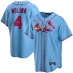 Men's  St. Louis Cardinals #4 Yadier Molina Light Blue Alternate 2020 Jersey