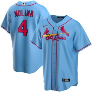 Men's  St. Louis Cardinals #4 Yadier Molina Light Blue Alternate 2020 Jersey
