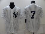 Men's  New York Yankees #7 Mickey Mantle White Strip Throwback Cool Base Stitched Jersey