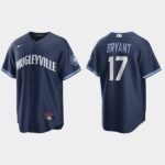 Men's Chicago Cubs #17 Kris Bryant Navy 2021 City Connect Cool Base Jersey