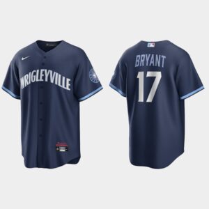 Men's Chicago Cubs #17 Kris Bryant Navy 2021 City Connect Cool Base Jersey