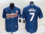 Men's  Los Angeles Dodgers #7 Julio Urias Blue Rainbow Throwback Cool Base Jersey