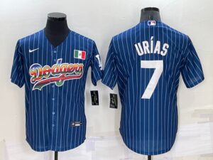 Men's  Los Angeles Dodgers #7 Julio Urias Blue Rainbow Throwback Cool Base Jersey