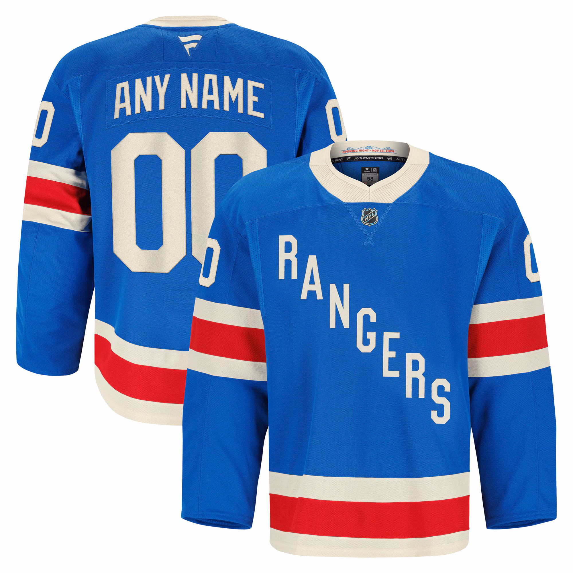 New York Rangers  Fanatics Blue Centennial Authentic Pro Custom #00 Jersey
