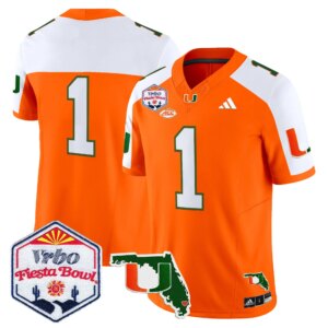 Team #1 Miami Hurricanes MIA 2026 The Fiesta Bowl & Florida Patch Vapor Limited Jersey - All Stitched