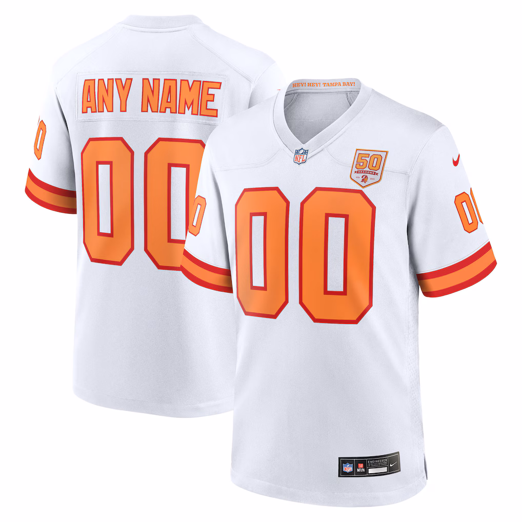 Custom '76 Tampa Bay Buccaneers 50th Season Game Jersey - White