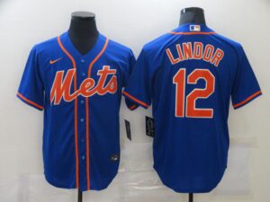 Men's New York Mets #12 Francisco Lindor Blue Stitched Cool Base  Jersey