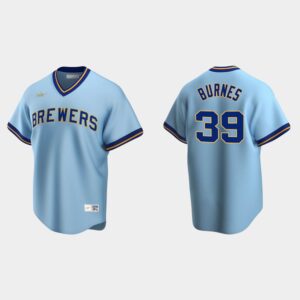 Men's Milwaukee Brewers #39 Corbin Burnes Powder Blue Cooperstown Collection Road Jersey
