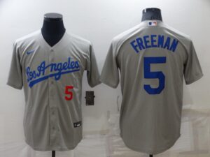 Men's  Los Angeles Dodgers #5 Freddie Freeman Grey 2021 Cool Base Stitched Jersey