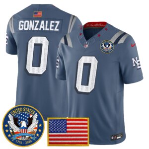 Christian Gonzalez #0 New England Patriots United States 250th Anniversary Patch Vapor Limited Jersey - All Stitched