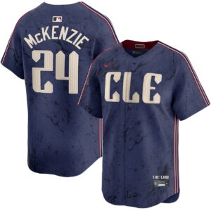 Men's Cleveland Guardians #24 Triston McKenzie 2024 Navy City Connect Limited Jersey