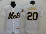 Men's New York Mets #20 Pete Alonso White With Gold Stitched Flex Base  Jersey