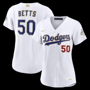 Women's Los Angeles Dodgers Mookie Betts #50 White 2026 Gold Collection Stadium Jersey